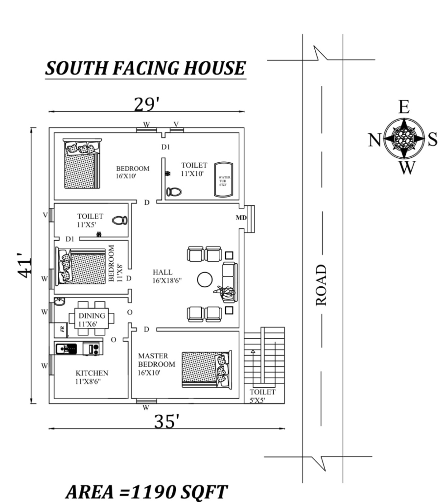 29X41 South Facing house plan