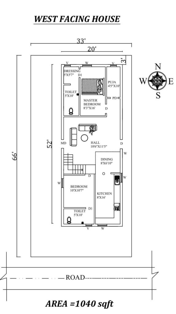 33X66 west facing house plan