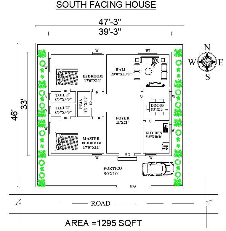 39X46 SOUTH FACING HOUSE PLAN