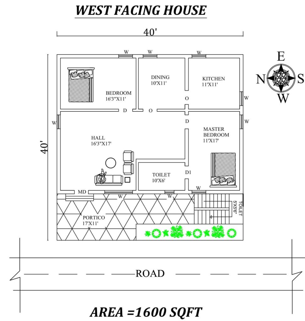 40x40 west facing house plan