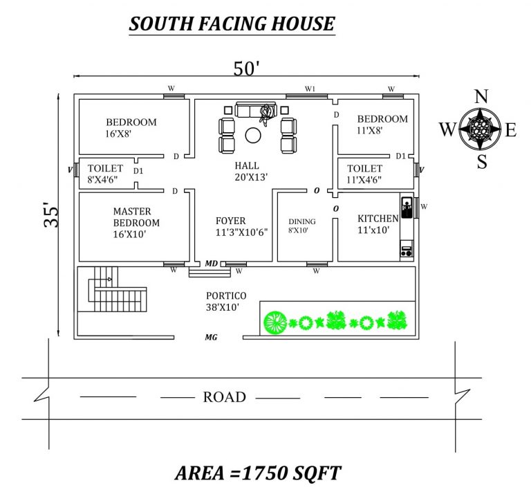 50X35 SOUTH FACING HOUSE PLAN