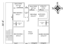 38'-8" x 35'-3" West Facing house plan