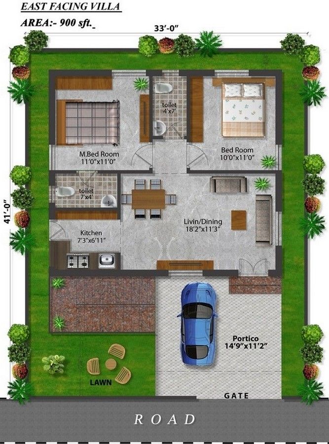 33x41 East Facing House Plan